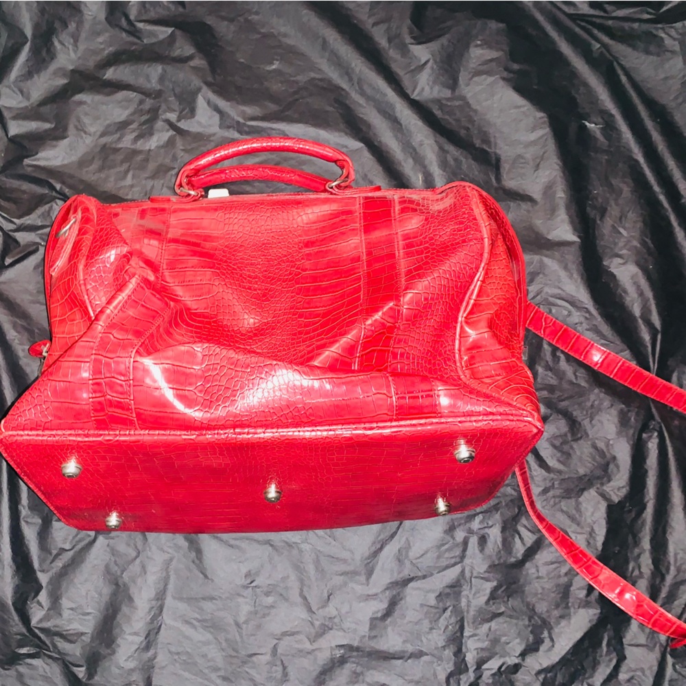 Vintage Bath & Bodywork Red Faux Crocodile Leather Tote Bag (Sat In Storage)